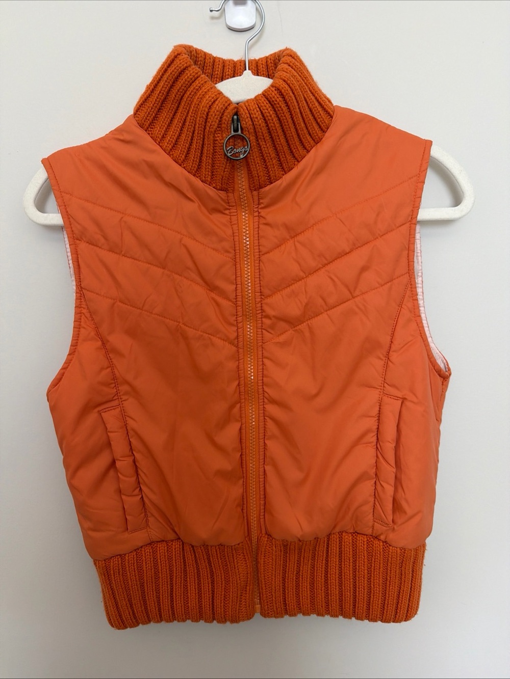 Y2K Vintage Bongo Orange Quilted Puffer Vest with Rib Trim- small